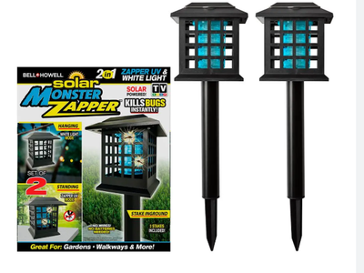 Bell + Howell Solar Monster Zapper 2-in-1 UV/White Light Bug Zappers (Set of 2)-Section A