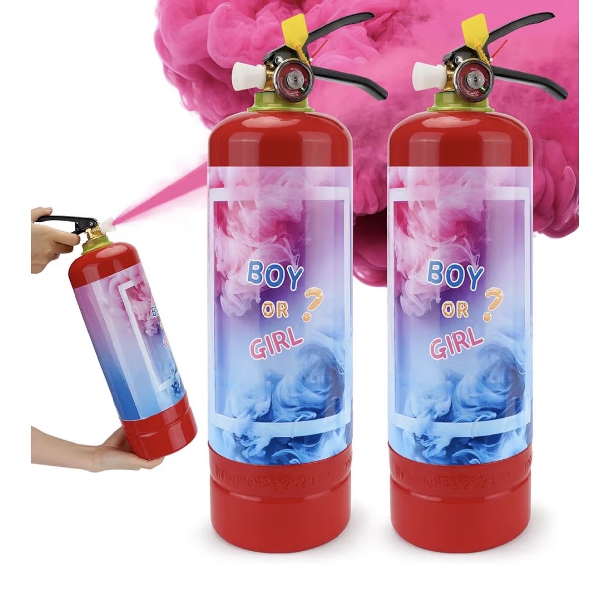 2-Pack Gender Reveal Smoke Fire Extinguishers - Pink Powder - Fun Baby Announcement