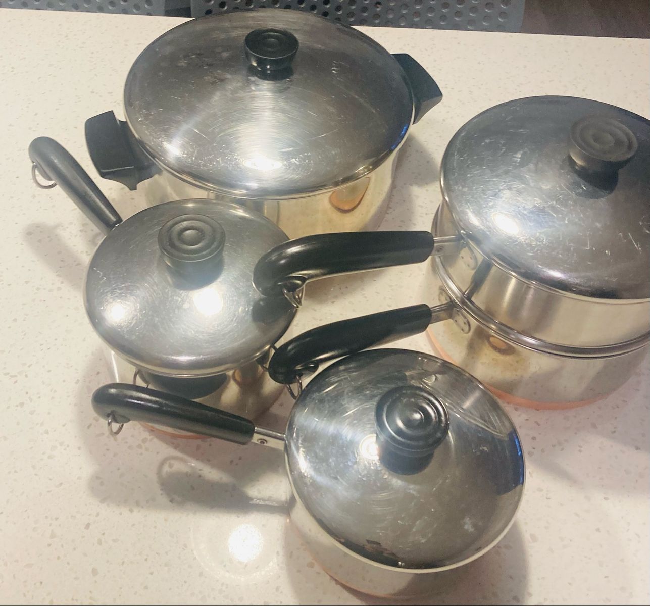9 Pcs Revere Ware stainless steel, copper bottom cookware