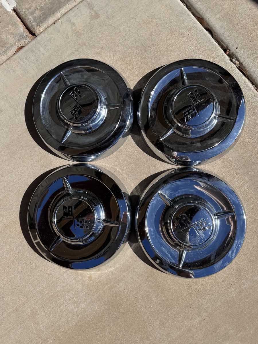 Vintage Chevrolet Corvette Rally Wheel Center Caps & Tire Set of 4