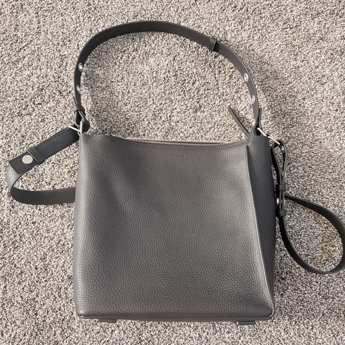 ALLSAINTS genuine leather Crossbody Bag - Adjustable Strap, Silver Hardware