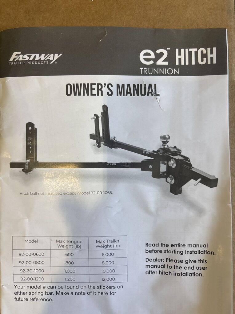 New Fastway Trunnion Hitch 6,000 Lbs