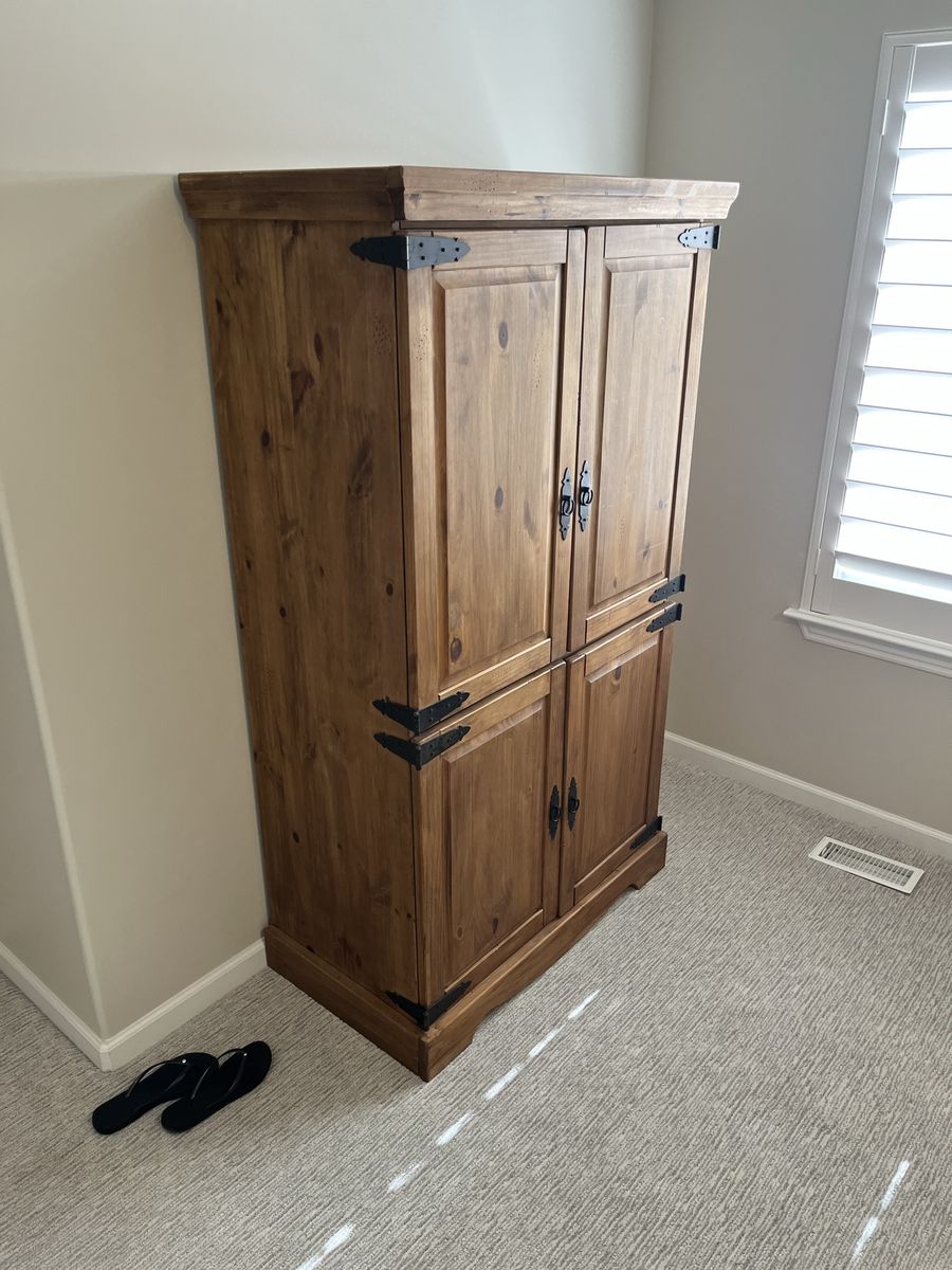 Wooden Armoire Cabinet with Black Hardware - Rustic Storage Wardrobe