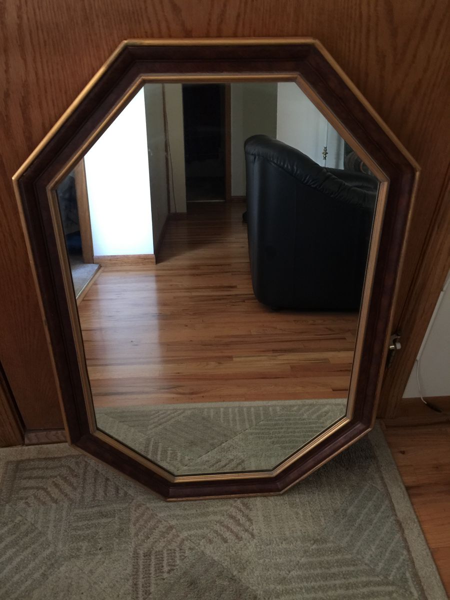 De La Torre Bros Octagon Wall Mirror with Wood and Gold Tone Frame