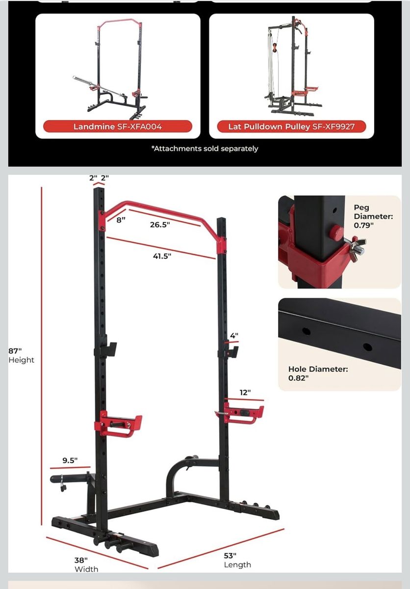 Sunny Health & Fitness SF-XF9931 Squat Rack Power Cage with Pull-Up Bar, 300lb Capacity