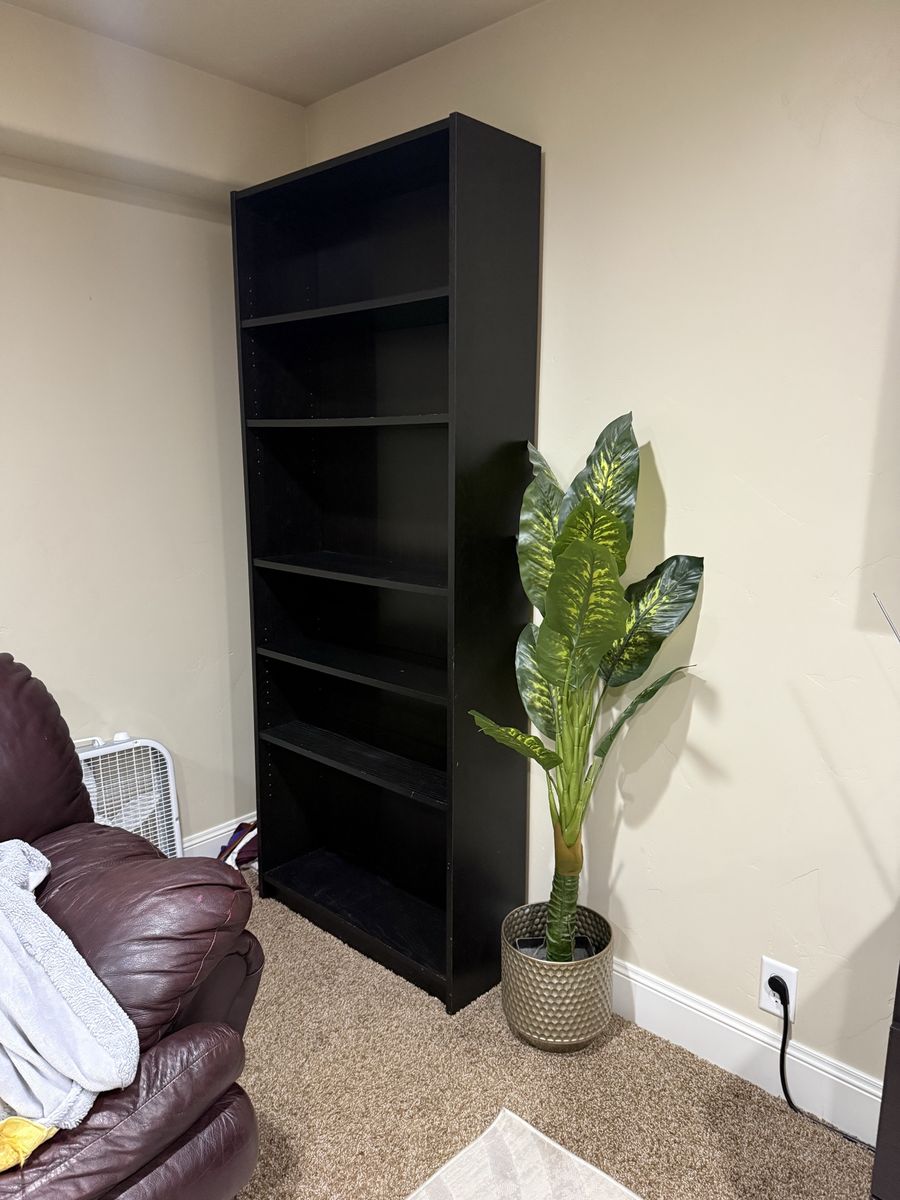 Tall Black Wood Bookcase - 6-Shelf