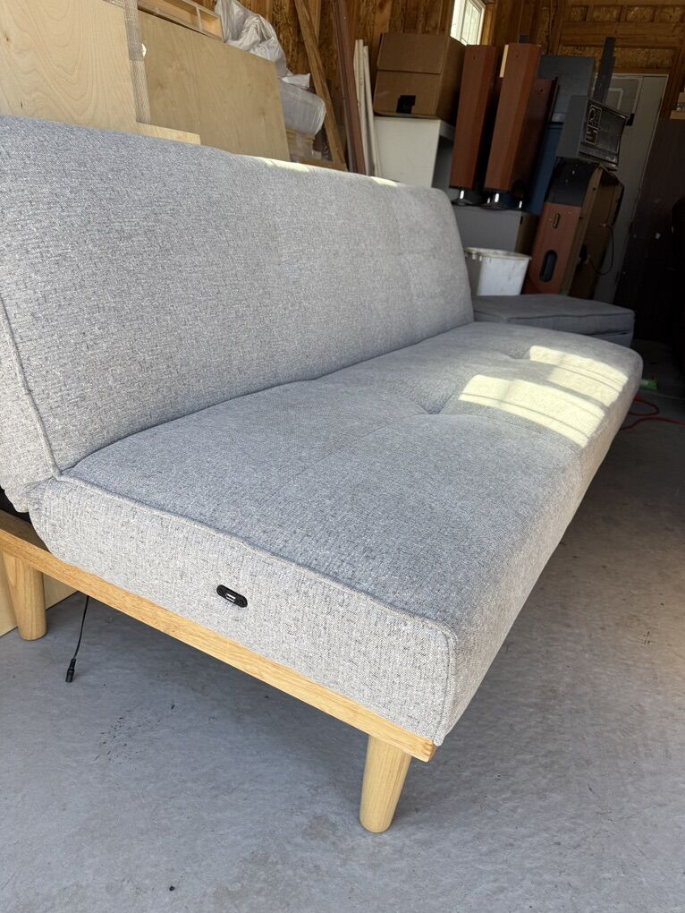 Grey Futon Sofa Bed w Charging Port