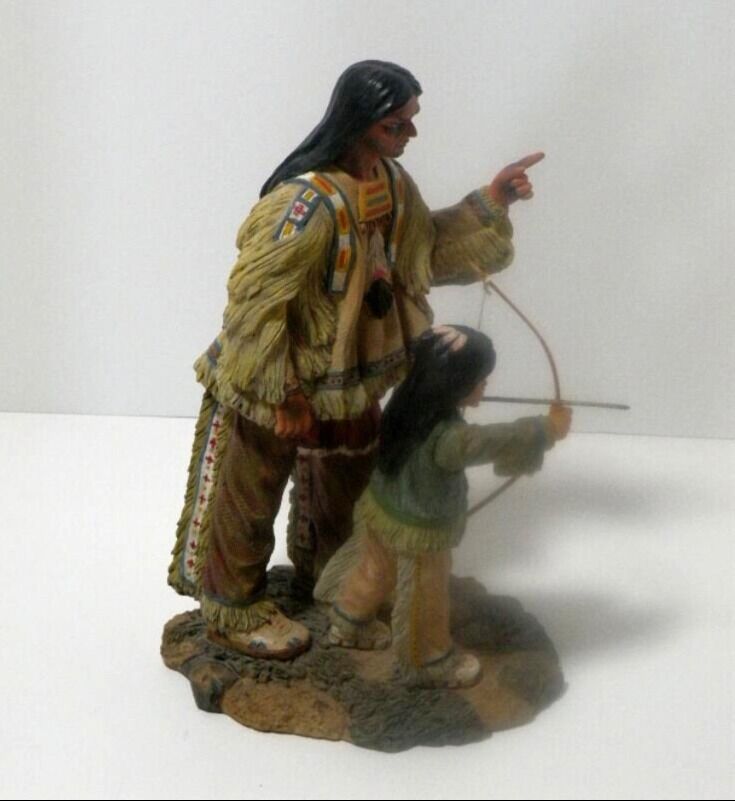 Unique Rare Native American Father Teaching Son to Shoot Arrow.