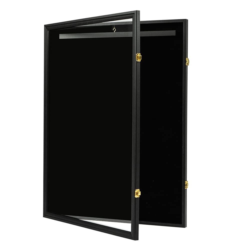 Black Shadow Box Display Case 23.62" x 31.49" x 1.57" with Glass Door & Gold Latch for Memorabilia