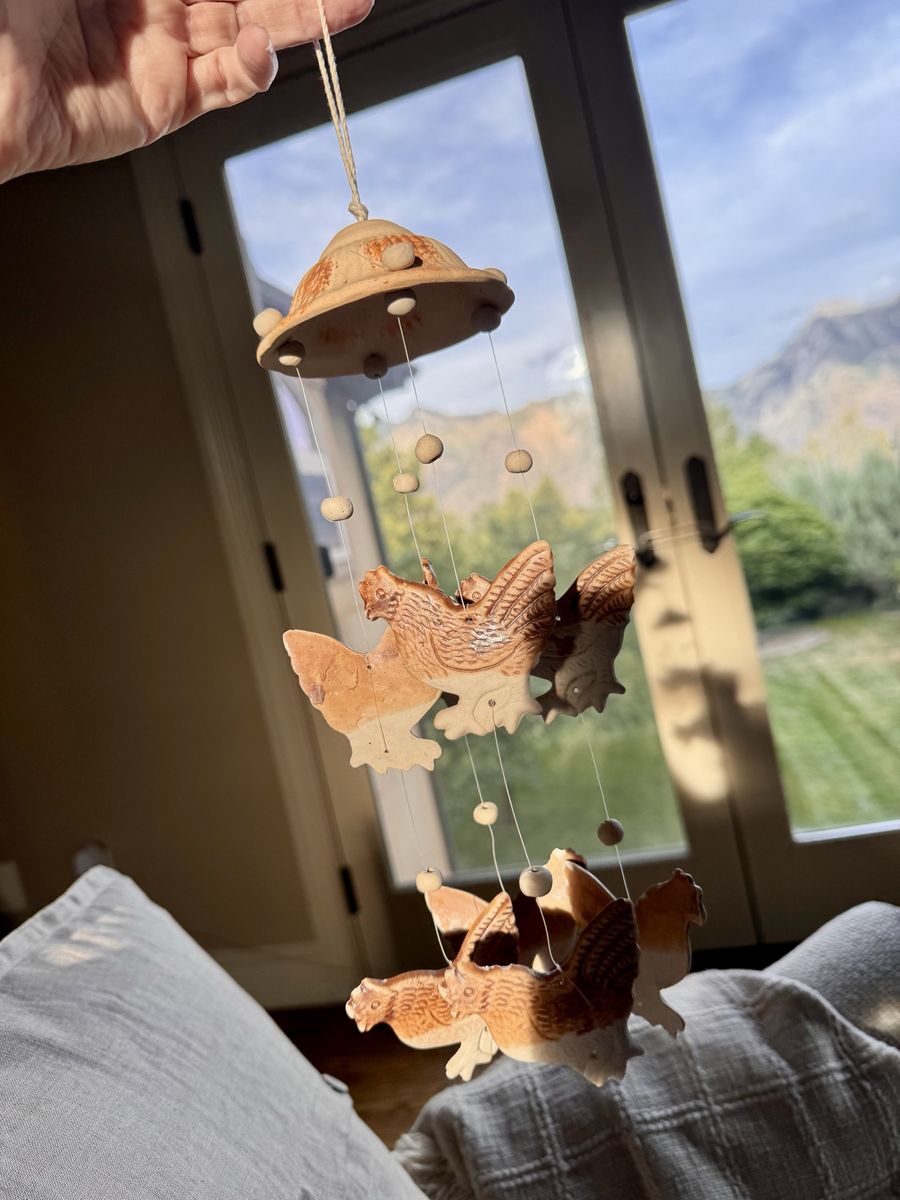 Handmade vintage Ceramic Chicken Hanging Wind Chime Mobile Farmhouse Decor