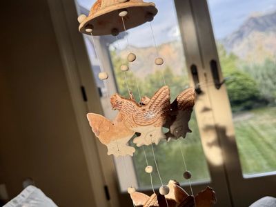 Handmade vintage Ceramic Chicken Hanging Wind Chime Mobile Farmhouse Decor