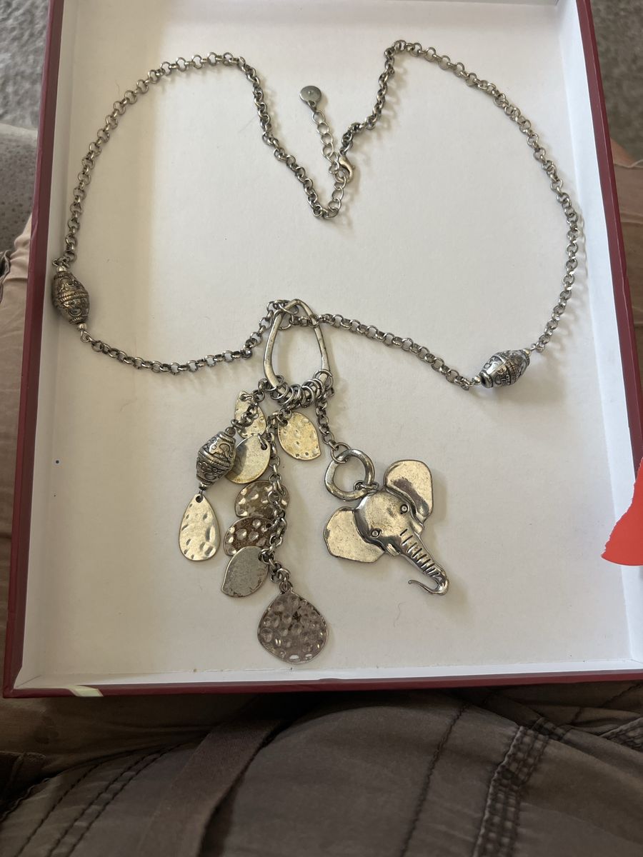 Chunky Silver-Tone Elephant Charm Necklace with Mixed Metal Charms