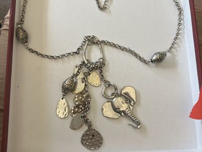 Chunky Silver-Tone Elephant Charm Necklace with Mixed Metal Charms