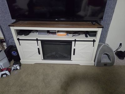 Farmhouse TV Stand with Electric Fireplace and Sliding Barn Doors