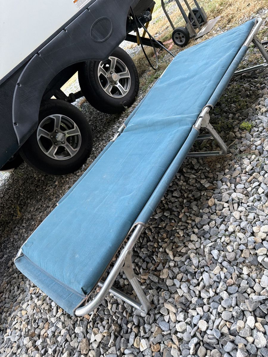 Folding Camping Cot Blue Canvas Aluminum Frame Portable Outdoor Bed