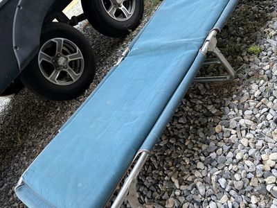 Folding Camping Cot Blue Canvas Aluminum Frame Portable Outdoor Bed