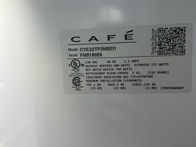 Cafe CYE22TP3MBD1 French Door Refrigerator - 120 VAC, 5 oz. R134A
