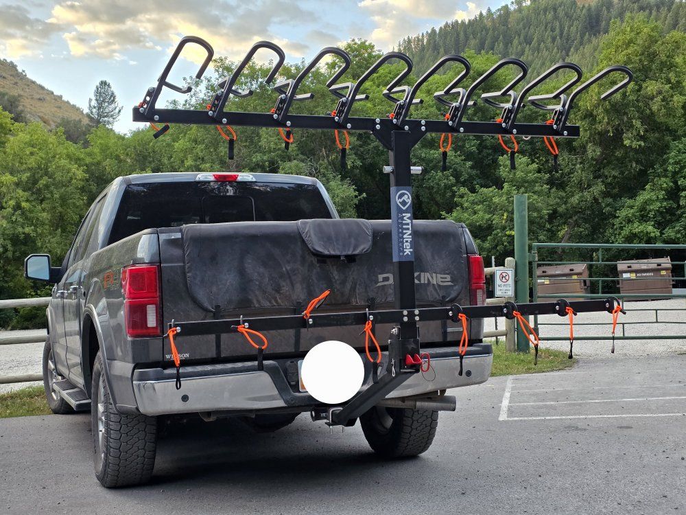 MTNtek Adventure 8-Bike Hitch Rack - Heavy Duty Vertical Bike / eBike Rack with lots of extras. 80 pounds per bike.