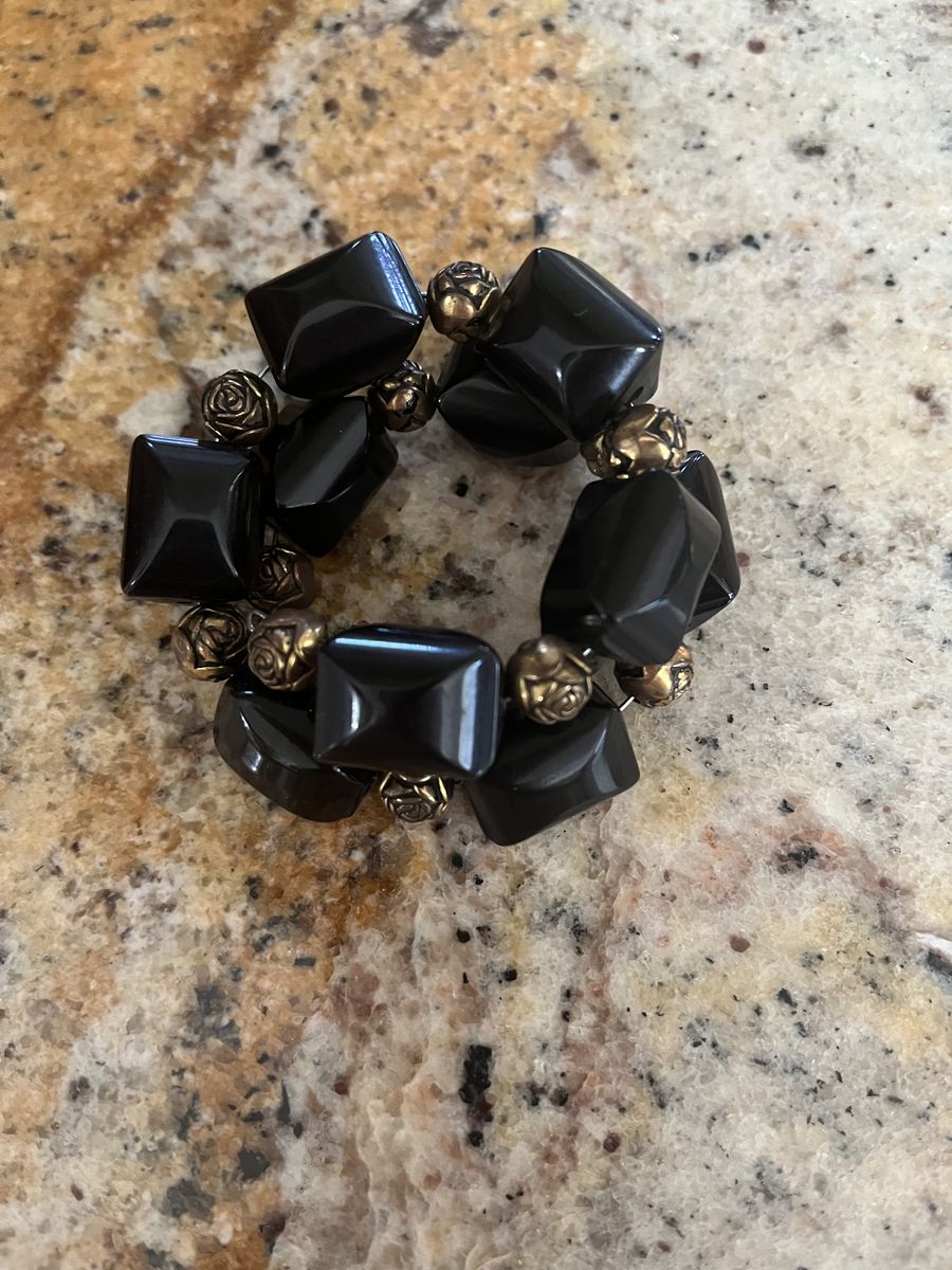 1940's-1950's Curled Wire Black Glass Beaded Bracelet
