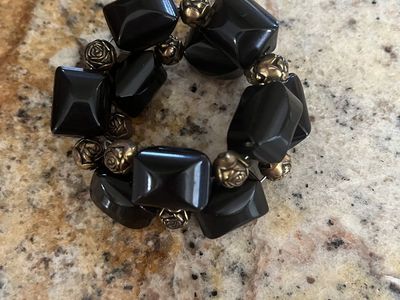 1940's-1950's Curled Wire Black Glass Beaded Bracelet
