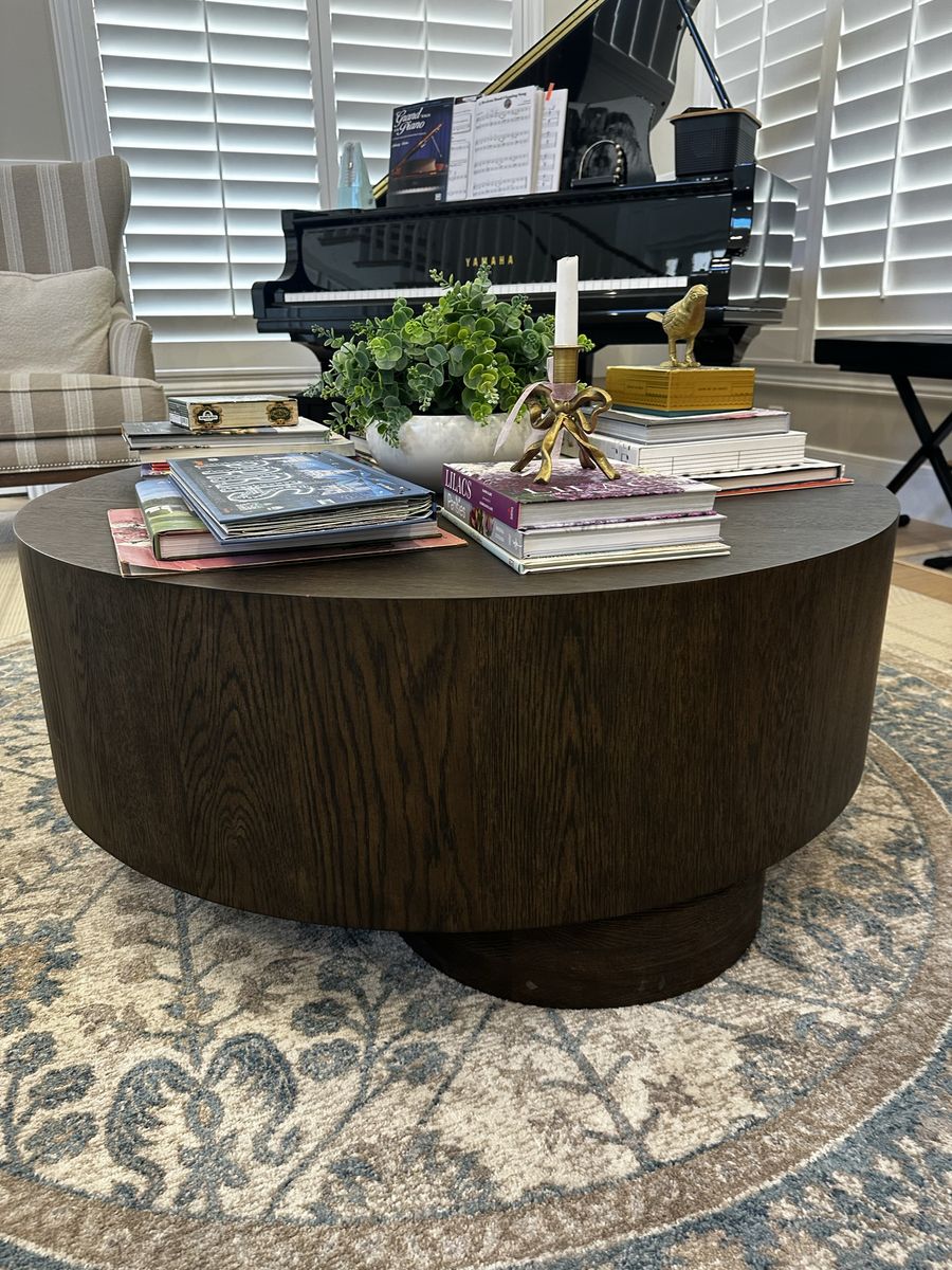 Round Wood Coffee Table - Dark Brown, Modern Design, Excellent Condition