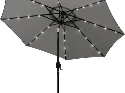 New. ZERSUN 9’ Outdoor Patio Umbrella with Solar LED Lights - Grey, Market Umbrella for Deck or Beach