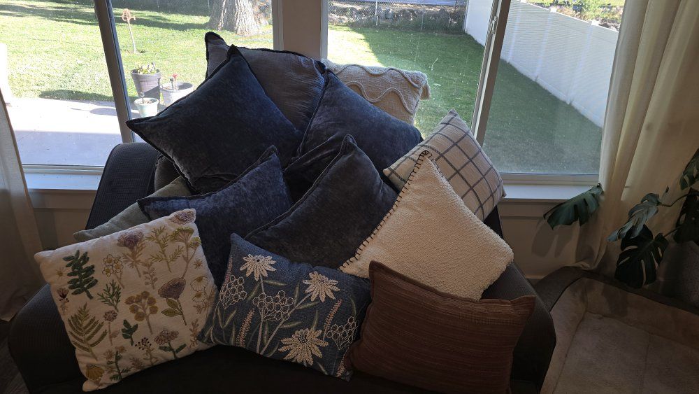 Assorted Decorative Throw Pillows - Various Colors & Textures - Set of 10