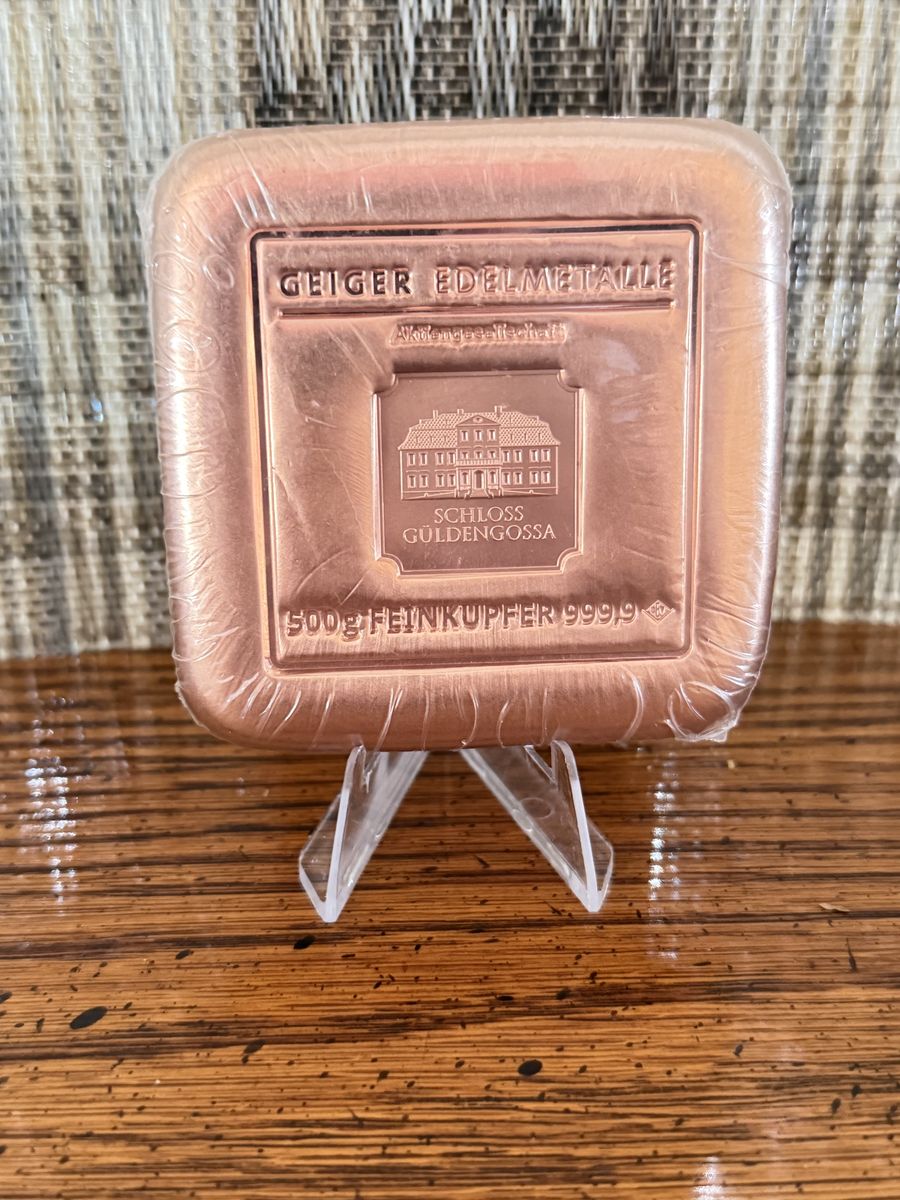 Copper-1/2 Kilo-Geiger Mint Poured Pillow Bar 500 grams-COA Serial#