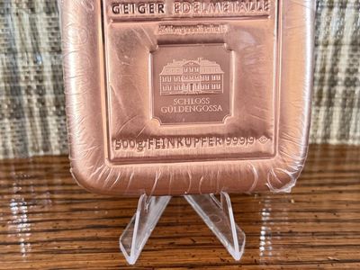 Copper-1/2 Kilo-Geiger Mint Poured Pillow Bar 500 grams-COA Serial#