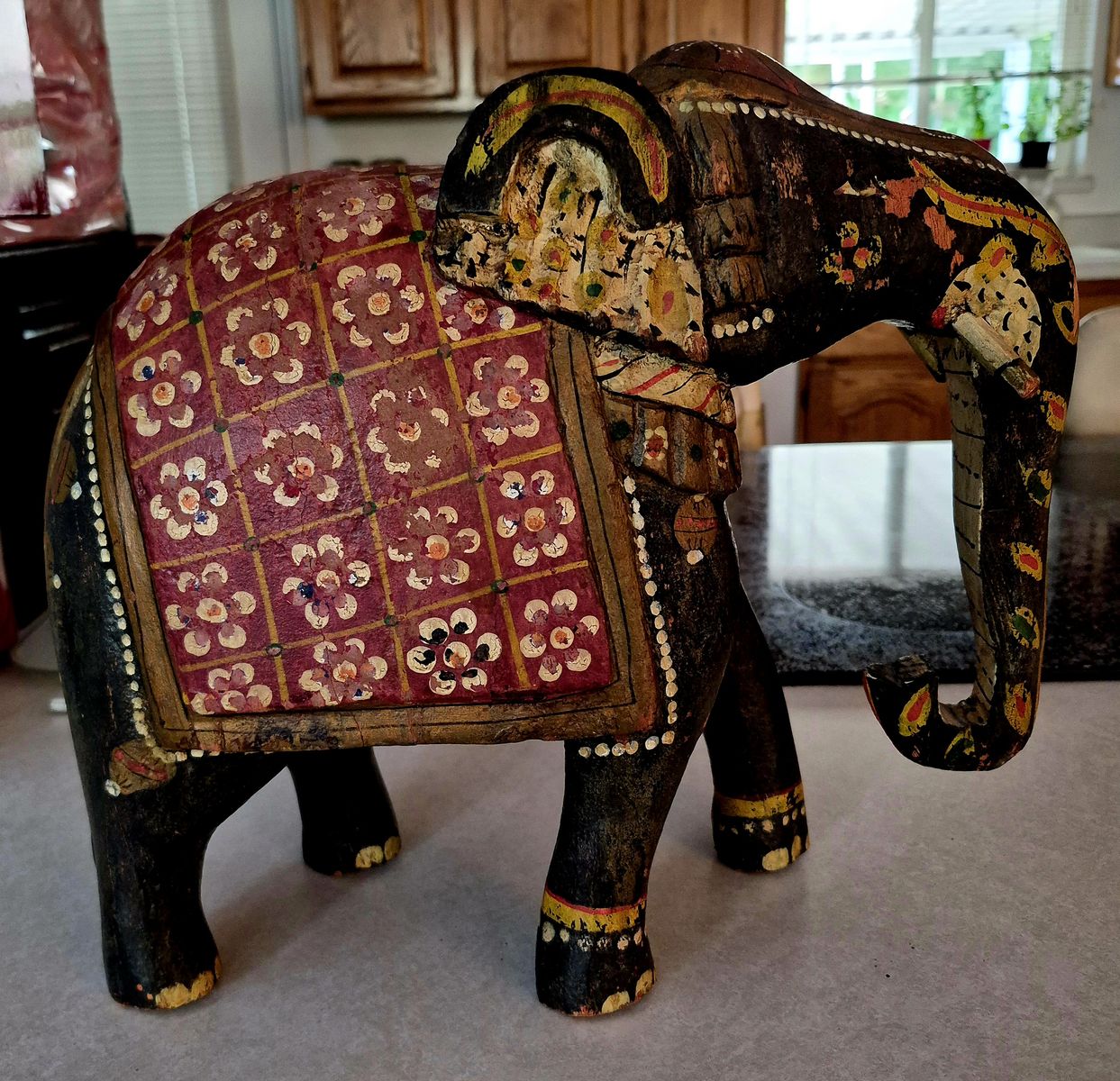 Hand Painted Wooden Elephant Statue