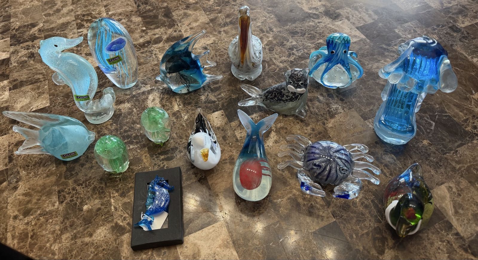 Beachcombers Coastal Life Hand-Blown Glass Sea Life Collection – Dolphin, Jellyfish, Octopus, Pelican & More – 15 Pieces