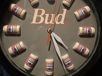 Vintage Budweiser Beer Can Advertising Wall Clock - 12 Bud Cans