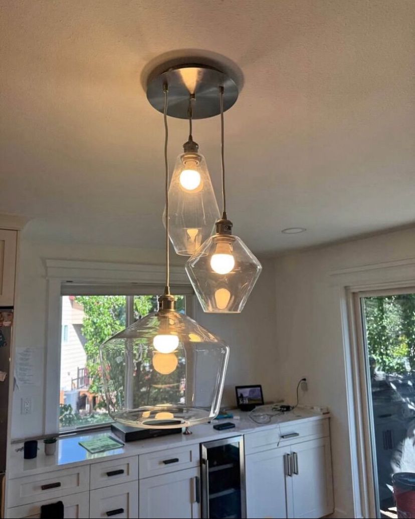 Cindyrella Ballston 14" Clear Glass 3-Light Multi Pendant Chandelier for Kitchen/Bar