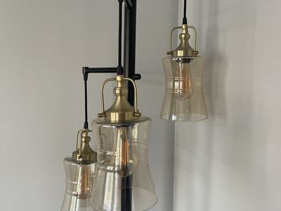 Industrial Style Floor Lamp with 3 Glass Shades & Black/Gold Finish