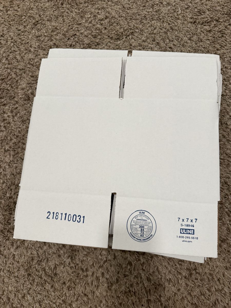 Uline White Corrugated Cardboard Shipping Boxes - 7x7x7 Inch (S-18946)