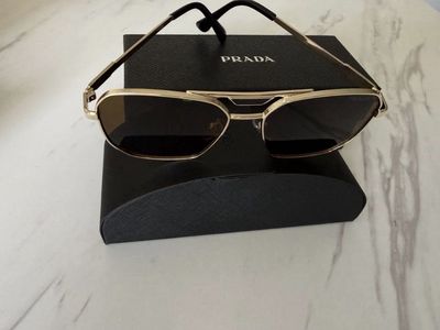 PRADA Women’s Aviator Sunglasses Gold Metal Frame Brown Tinted Lenses
