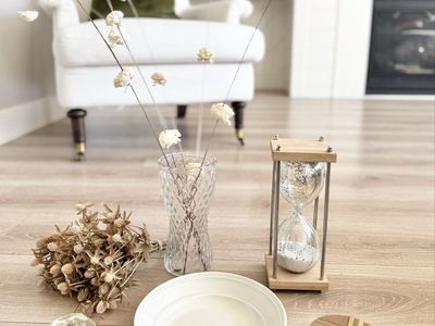 Beautiful | Neutral | Set | Home Decor | Vintage Vase | Crystal Candlestick | Hourglass | Bowl