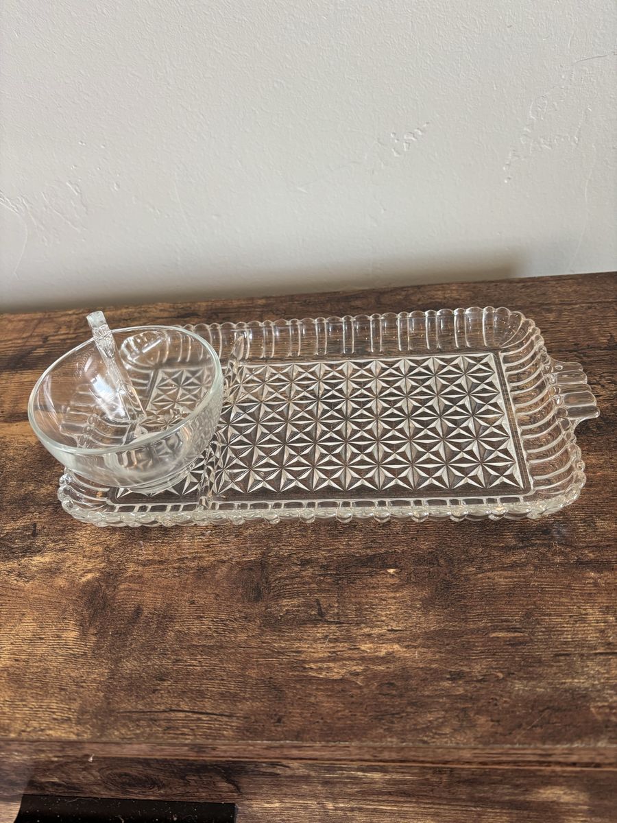 Vintage Diamond Pattern Glass Snack Set (2 sets)
