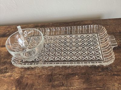 Vintage Diamond Pattern Glass Snack Set (2 sets)