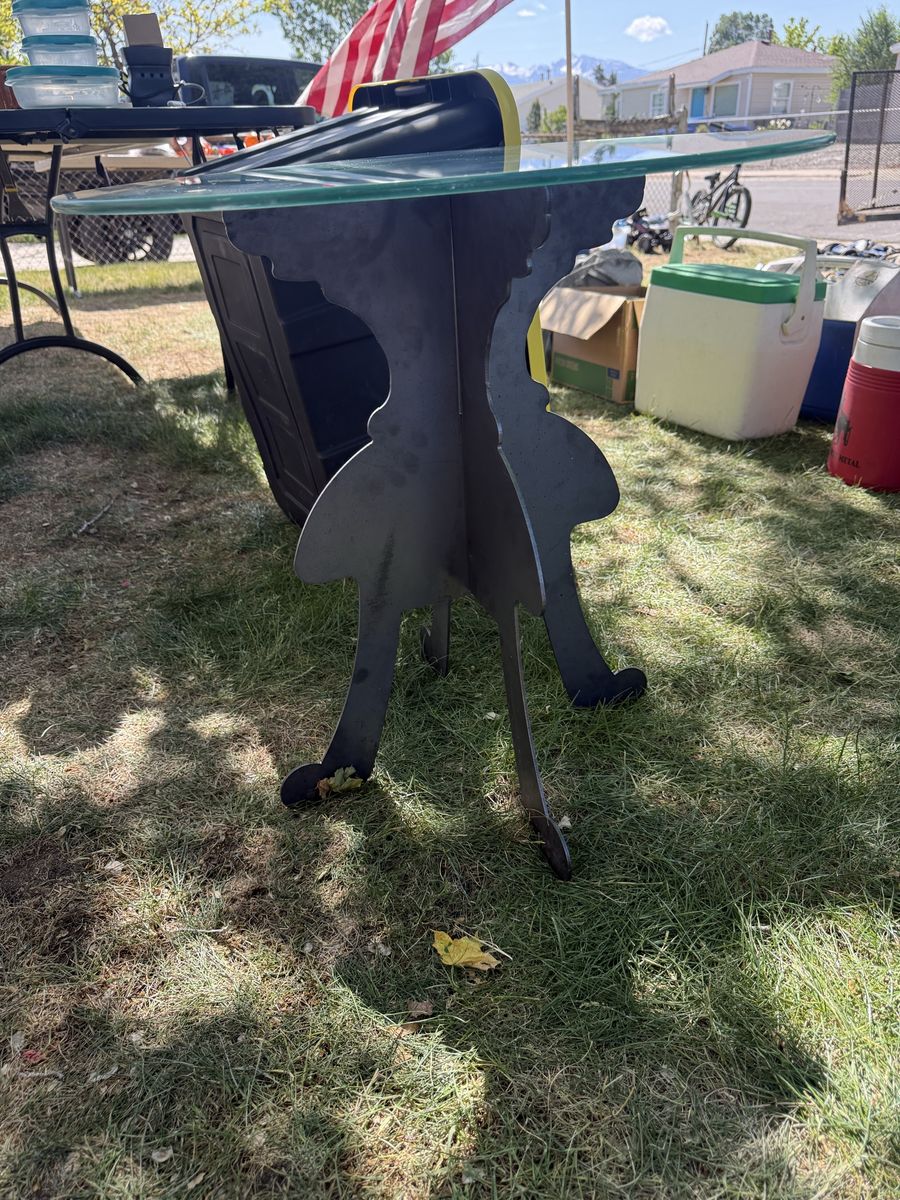 Glass Top Side Table with Metal Silhouette Base