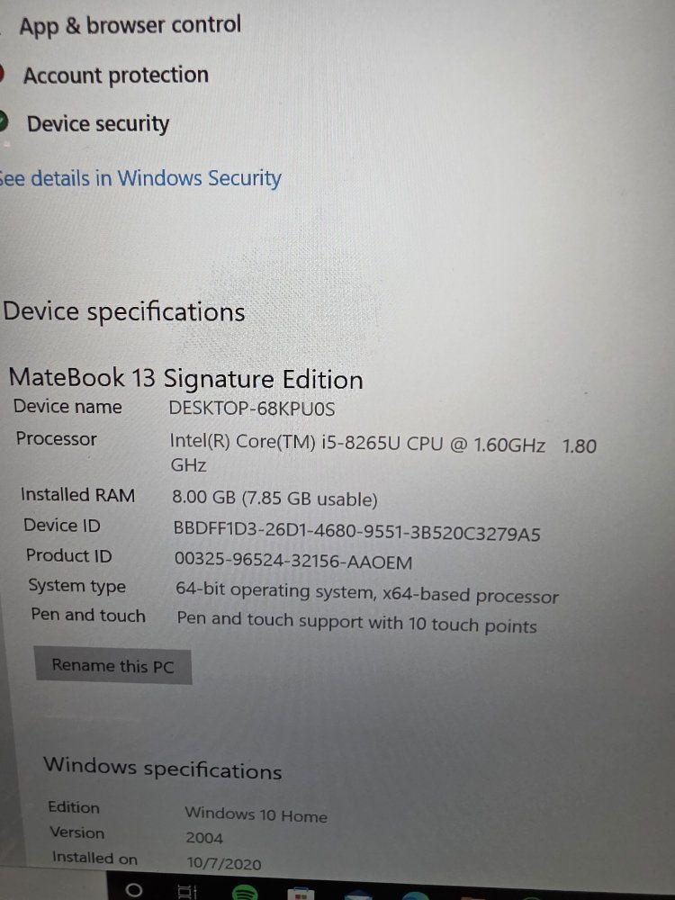 Huawei MateBook 13 Signature Edition Laptop - i5-8265U, 8GB RAM, Windows 10 Home, Touchscreen