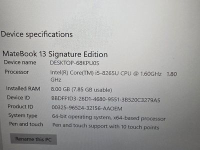 Huawei MateBook 13 Signature Edition Laptop - i5-8265U, 8GB RAM, Windows 10 Home, Touchscreen