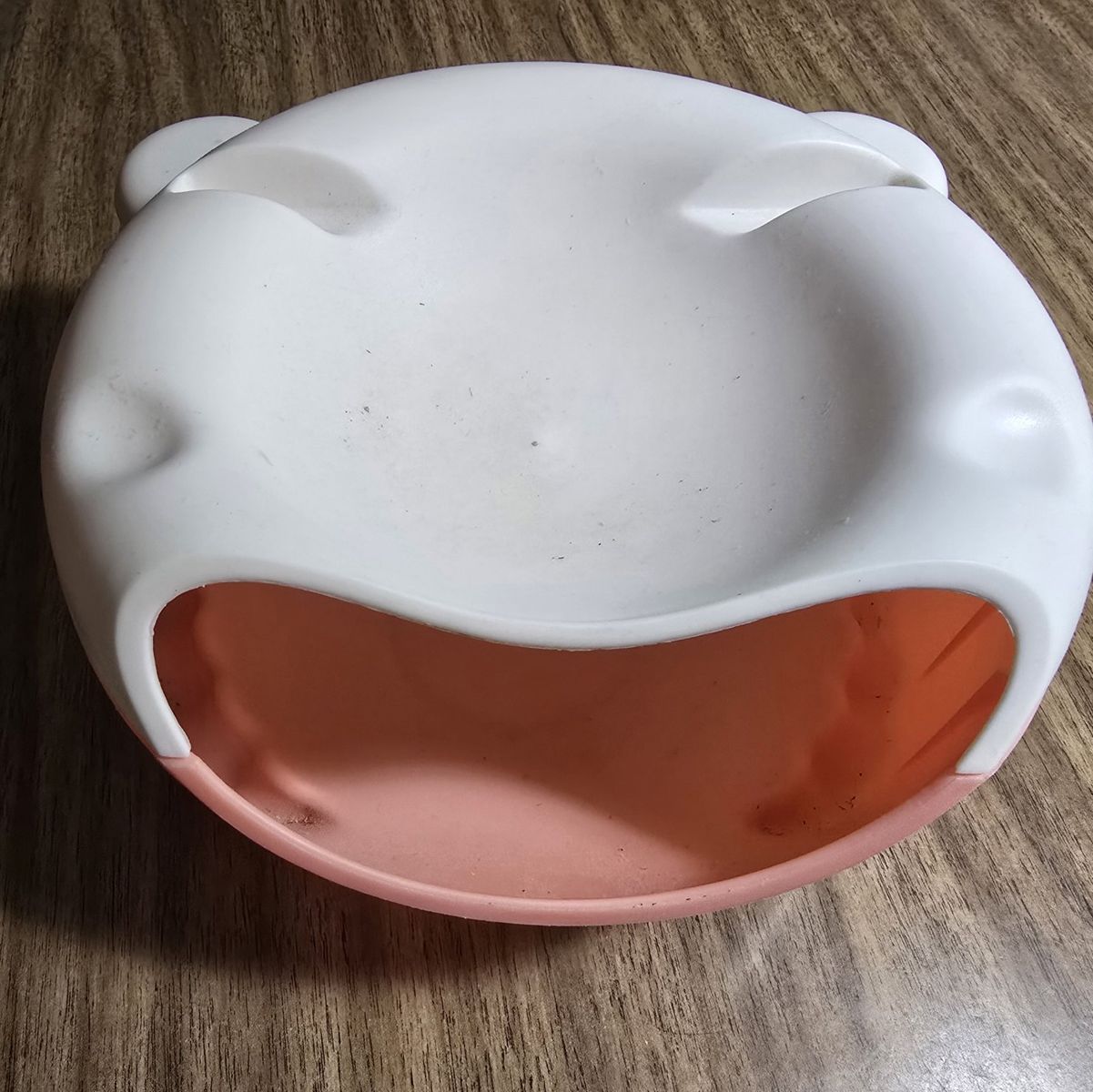 Cute White/Pink Bear Snack Bowl - Double Layer Nut/Fruit Shell Storage Tray Dish with phone holder slot
