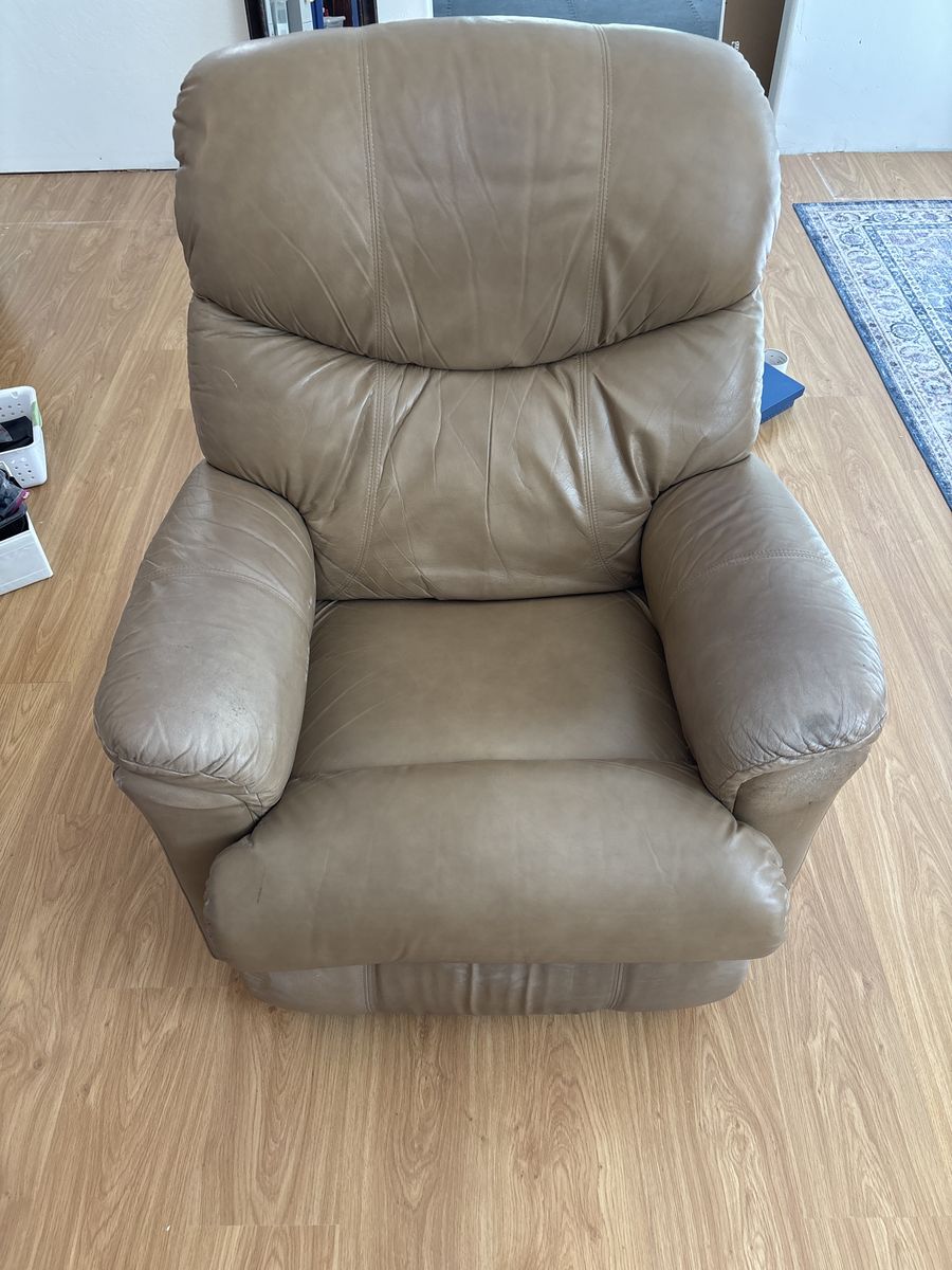 Comfortable Tan Leather Recliner Armchair - Gently Used, Great Condition