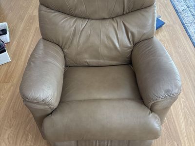 Comfortable Tan Leather Recliner Armchair - Gently Used, Great Condition