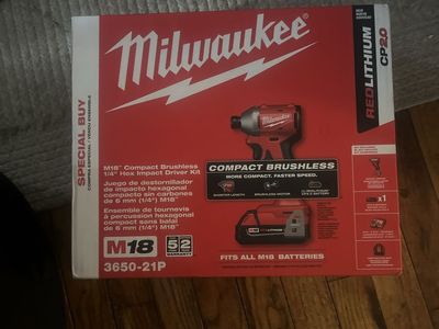 Milwaukee M18 3650-21P Compact Brushless 1/4" Hex Impact Driver Kit with REDLITHIUM CP2.0 Battery