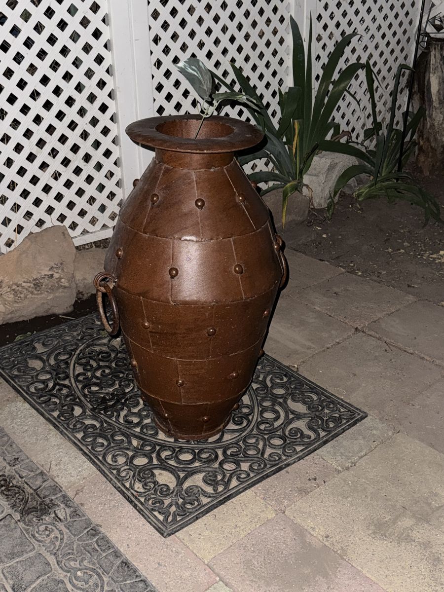 Tall Metal Vase with Handles for Inside or Outside Home Decor