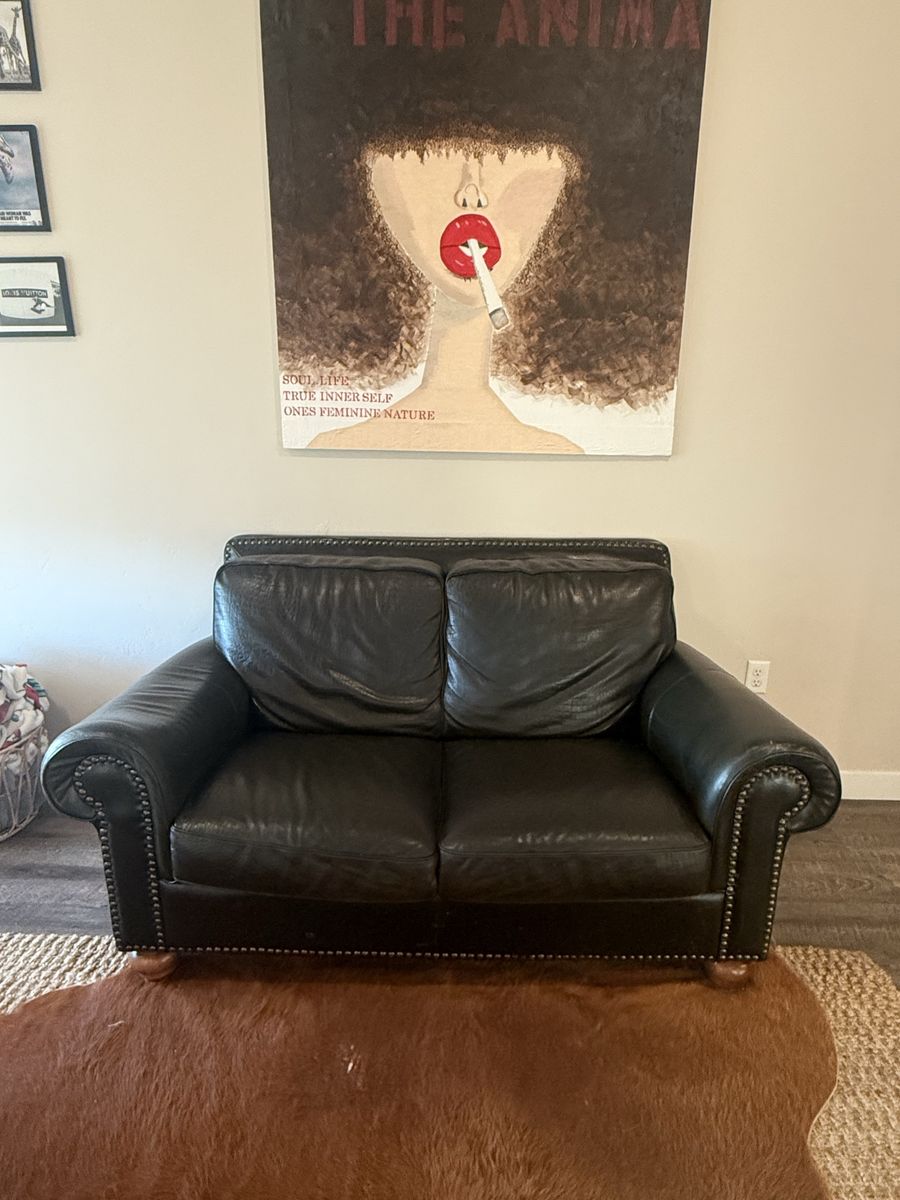 Natuzzi chocolate Leather Loveseat – Crocodile Print Cushions