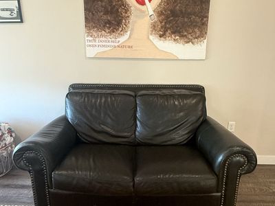 Natuzzi chocolate Leather Loveseat – Crocodile Print Cushions