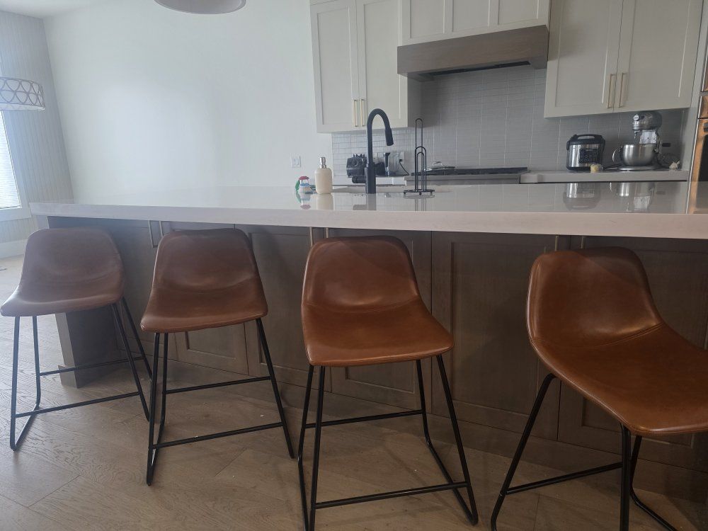 Set of 4 Modern Brown Faux Leather Bar Stools with Black Metal Legs - Counter Height Seating